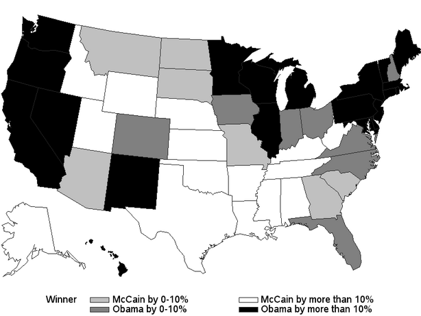 2008 Presidential Election Results on a Map, Winner by State with Margin of Victory 2008 Presidential Election Results on a Map, Winner by State with Margin of Victory
